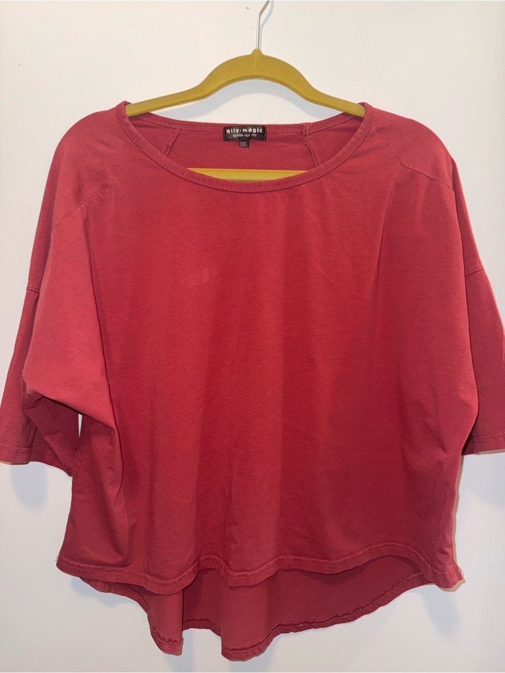 Women's Red Boxy Dolman Sleeve Scoop Neck Top Plus Size